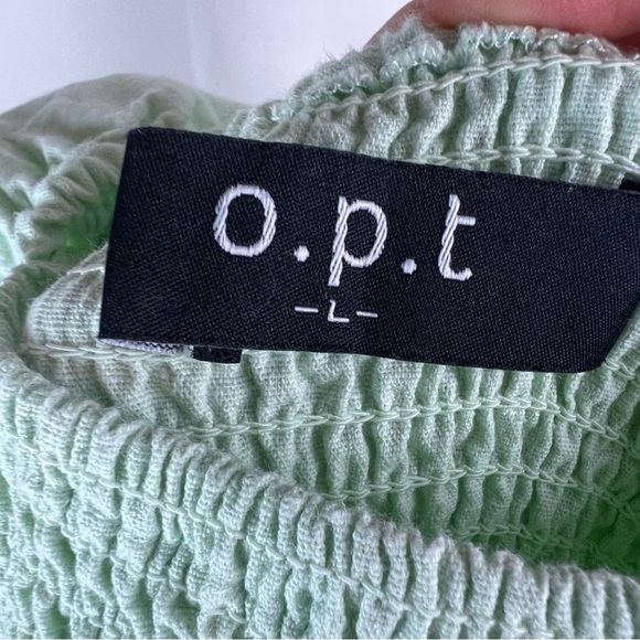 Anthropologie OPT Mint Green Puff Sleeve Smocked Midi Dress Size L - Picture 4 of 5